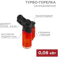 REXANT Турбо горелка GT-10 заправляемая, красная