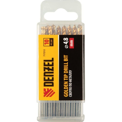 DENZEL Сверло по металлу, 4,8 мм, HSS-Tin, Golden Tip, 10 шт. 717212 DENZEL Сверло по металлу, 4,8 мм, HSS-Tin, Golden Tip, 10 шт. 717212