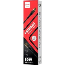 Кабель PERFEO (C1102) USB C - C, 60W, нейлон, черный, 1 м