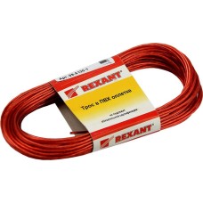 REXANT Трос стальной в ПВХ оплетке d=2,0мм, красный (моток 20м)
