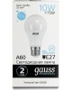 GAUSS Лампа светодиодная Elementary 10Вт цок.:E27 груша 220B 6500K св.свеч.бел.хол. A60 (упак.:10шт) (23230)