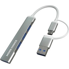 USB-хаб MORE CHOICE (4610196407802) USB HUB 1USB 3.0+3USB 2.0 Type-C HUB03 0,1м Silver