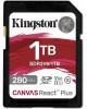 KINGSTON Карта памяти SDXC UHS-II Canvas React Plus 1024 ГБ, 280 МБ/с, Class 10, SDR2V6/1TB, 1 шт., без адаптера