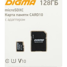 DIGMA Карта памяти microSDXC UHS-I U1 128 ГБ, 90 МБ/с, Class 10, CARD10, 1 шт., переходник SD [dgfca128a01]