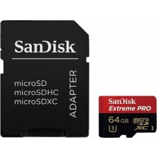 SANDISK Карта памяти microSDXC UHS-I U3 Extreme Pro 64 ГБ, 200 МБ/с, Class 10, SDSQXCU-064G-GN6MA, 1 шт., переходник SD
