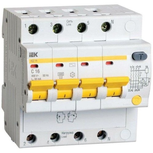 IEK Выключатель автом. дифф. тока АД14 (MAD10-4-016-C-030) 16A тип C 4.5kA 30мА AC 4П 230/400В 5мод