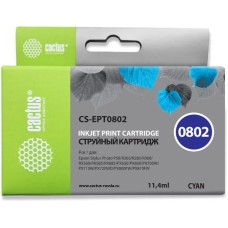 CACTUS Картридж струйный CS-EPT0802 T0802 голубой (11.4мл) для Epson Stylus PhotoP50/PX650/PX660/PX700/PX700W/PX710/PX710W/PX720/PX720WD/PX800/PX800FW/PX810/PX810FW/PX820/PX820FWD/R265/R285/R360/RX560/RX585/RX685