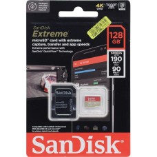 SANDISK Карта памяти microSDXC UHS-I U3 Extreme 128 ГБ, 190 МБ/с, Class 10, SDSQXAA-128G-GN6MA, 1 шт., переходник SD
