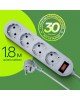DEFENDER (99487) ES Lite 1.8 сет.фильтр 4роз - 1,8м - серый