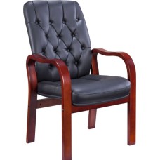 Кресло посетителя EVERPROF Monaco Wood CF Экокожа Черный