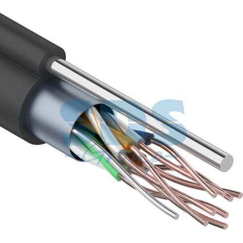 PROCONNECT Кабель витая пара F/UTP, CAT 5e, PE, 4PR, 24AWG, OUTDOOR, SOLID, черный, с тросом, 305м
