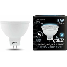 GAUSS Лампа светодиодная Black 5Вт цок.:GU5.3 рефлек. 220B 4100K св.свеч.бел.нейт. MR16 (упак.:10шт) (101505205)