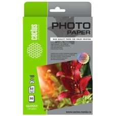 CACTUS Фотобумага CS-GA518050, A5, для струйной печати, 50л, 180г/м2, белый, покрытие глянцевое