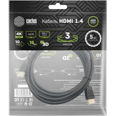 кабель CACTUS Кабель аудио-видео CS-HDMI.1.4-3 HDMI (m)/HDMI (m) 3м. позолоч.конт. черный
