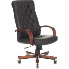 Кресло компьютерное БЮРОКРАТ Кресло руководителя T-9928WALNUT/ECO, на колесиках, эко.кожа, черный [t-9928walnut/eco-b]