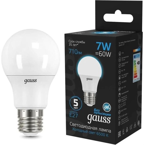 GAUSS Упаковка ламп LED E27, груша, 7Вт, 102502307, 10 шт