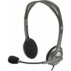 LOGITECH Гарнитура H110, для контактных центров, накладные, проводные, серый [981-000459]