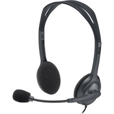 LOGITECH Гарнитура H111, для контактных центров, накладные, проводные, серый [981-000593]