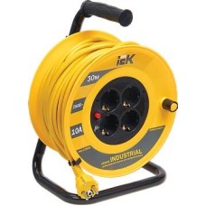 IEK Удлинитель силовой Industrial, розеток 4шт, 1 кв.мм, 10A, 30м, ПВС, катушка, желтый [wkp14-10-04-30]