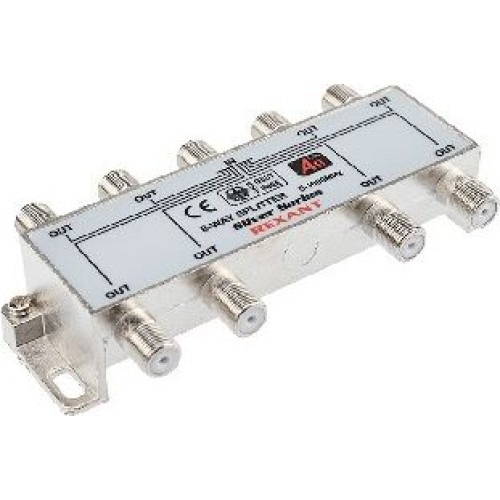 Делитель REXANT (05-6105) ДЕЛИТЕЛЬ ТВ Х 8 + 9ШТ. F BOX 5-1000 МГЦ SILVER