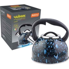Чайник MALLONY Чайник из нерж стали LACRIMA, 2,5 л, со свистком, окрашенный (черный с синими каплями) (003979)