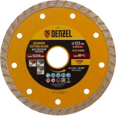 Отрезной алмазный диск DENZEL Диск алмазный, отрезной Turbo, 125 х 22.2 мм, сухая резка Denzel 73108