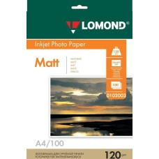 LOMOND Фотобумага A4, для струйной печати, 100л, 120г/м2, белый, покрытие матовое [0102003]