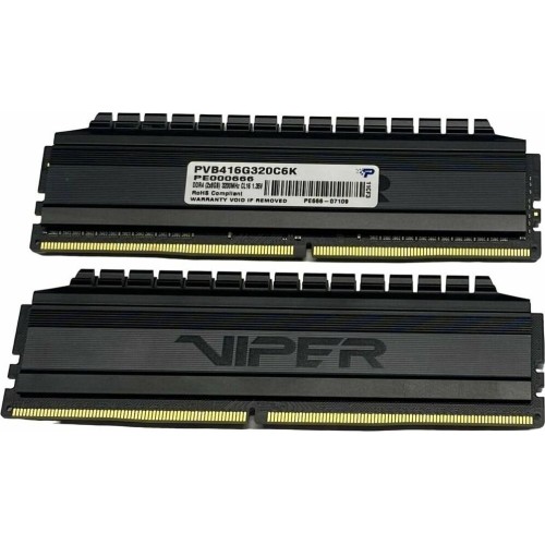 Модуль памяти PATRIOT Viper 4 Blackout PVB416G320C6K DDR4 - 2x 8ГБ 3200, DIMM, Ret Модуль памяти PATRIOT Viper 4 Blackout PVB416G320C6K DDR4 - 2x 8ГБ 3200, DIMM, Ret