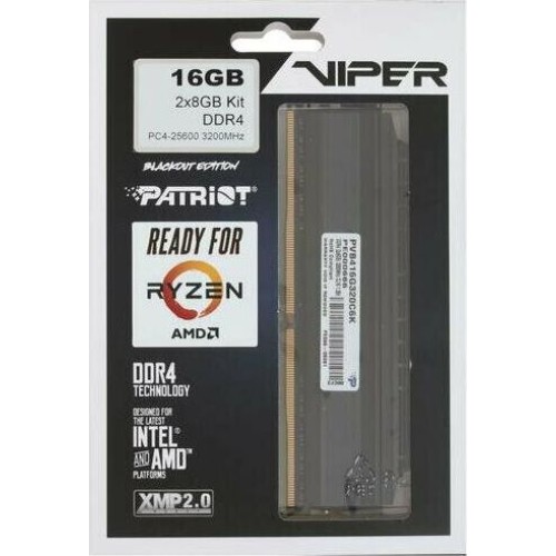 Модуль памяти PATRIOT Viper 4 Blackout PVB416G320C6K DDR4 - 2x 8ГБ 3200, DIMM, Ret Модуль памяти PATRIOT Viper 4 Blackout PVB416G320C6K DDR4 - 2x 8ГБ 3200, DIMM, Ret