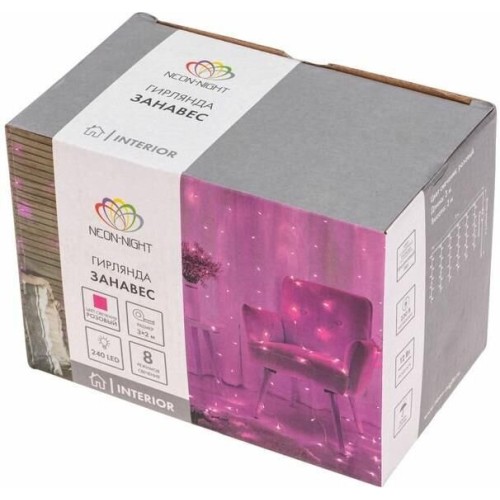 Гирлянда NEON-NIGHT (235-097) ДОЖДЬ 3х2 м, прозрачный ПВХ, 240 LED, розовый, IP20, с контроллером, не соединяется Гирлянда NEON-NIGHT (235-097) ДОЖДЬ 3х2 м, прозрачный ПВХ, 240 LED, розовый, IP20, с контроллером, не соединяется