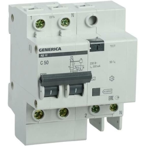 IEK Выключатель автом. дифф. тока АД12 Generica (MAD15-2-050-C-300) 50A тип C 4.5kA 300мА AC 2П 230В