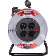 РЕСАНТА Удлинитель силовой СУ-3х1,5-50/2, розеток 4шт, 3x1.5 кв.мм, 50м, ПВС, катушка, красный [61/118/12]