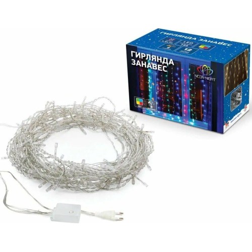 Электрогирлянды NEON-NIGHT (235-069) ДОЖДЬ 2*3 м, прозрачный ПВХ, 240 LED Мультиколор IP20, не соединяются Электрогирлянды NEON-NIGHT (235-069) ДОЖДЬ 2*3 м, прозрачный ПВХ, 240 LED Мультиколор IP20, не соединяются