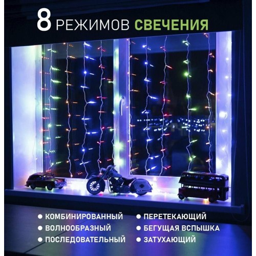 Электрогирлянды NEON-NIGHT (235-069) ДОЖДЬ 2*3 м, прозрачный ПВХ, 240 LED Мультиколор IP20, не соединяются Электрогирлянды NEON-NIGHT (235-069) ДОЖДЬ 2*3 м, прозрачный ПВХ, 240 LED Мультиколор IP20, не соединяются