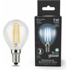 GAUSS Лампа филам. Filament 5Вт цок.:E14 свеча 220B 4100K св.свеч.бел.нейт. (упак.:1шт) (105801205)