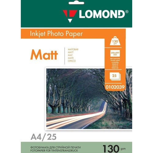LOMOND Фотобумага A4, для струйной печати, 25л, 130г/м2, белый, покрытие матовое /матовое [0102039]