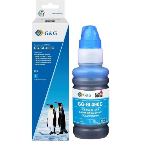 G&G Чернила GG-GI-490C GI-490, для Canon, 70мл, голубой