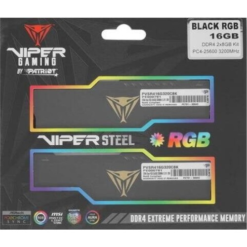 Модуль памяти PATRIOT Viper Steel RGB PVSR416G320C8K DDR4 - 2x 8ГБ 3200, DIMM, Ret Модуль памяти PATRIOT Viper Steel RGB PVSR416G320C8K DDR4 - 2x 8ГБ 3200, DIMM, Ret