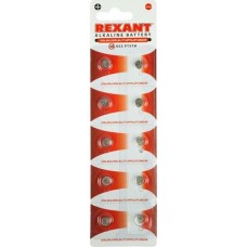 Батарейки REXANT (30-1039) LR59, 1,5В, 10 шт (AG2, LR726, G2, 196, GP96A, 396, SR726W) блистер