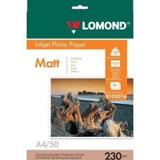 LOMOND Фотобумага A4, для струйной печати, 50л, 230г/м2, белый, покрытие матовое [0102016]