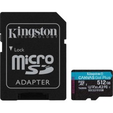 KINGSTON Карта памяти microSDXC UHS-I U3 Canvas Go Plus 512 ГБ, 170 МБ/с, Class 10, SDCG3/512GB, 1 шт., переходник SD