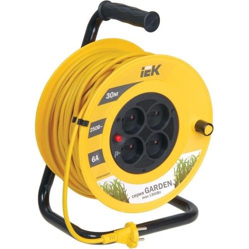 IEK Удлинитель силовой Garden (WKP23-06-04-30) 2x0.75кв.мм 4розет. 30м ПВС 6A катушка желтый
