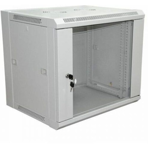 REXANT Шкаф коммутационный Pro (04-2202) настенный 12U 600x450мм пер.дв.стекл без задн.дв. 90кг серый 24кг 220град. 635мм IP20 сталь