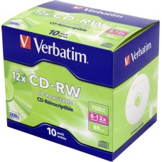 VERBATIM Оптический диск CD-RW 700МБ 12x, 10шт., jewel case [43148]