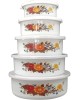 MALLONY Набор из 5 эмалированных мисок с крышками, FAMILIA, 195/340/600/850/1250 мл, цвет: белый дизайном (008764)