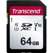 TRANSCEND Карта памяти SDXC UHS-I U1 300S 64 ГБ, 100 МБ/с, Class 10, TS64GSDC300S, 1 шт., без адаптера