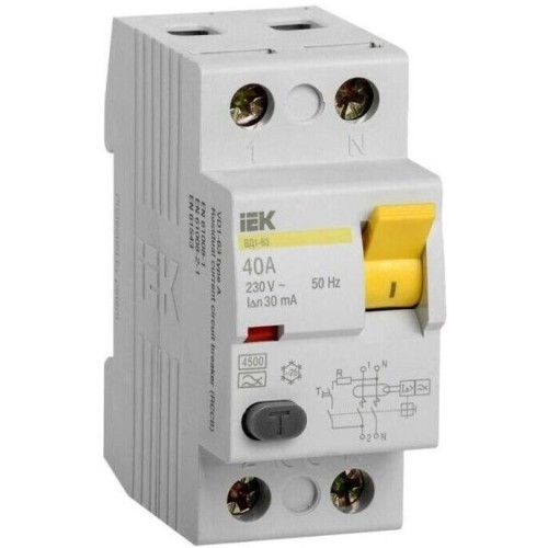 IEK Выключатель дифф.тока УЗО ВД1-63 (MDV10-4-040-030) 40A 30мА AC 4П 400В 4мод белый (упак.:1шт)