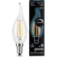 GAUSS Лампа филам. Filament 5Вт цок.:E14 свеча 220B 4100K св.свеч.бел.нейт. (упак.:1шт) (104801205-D)