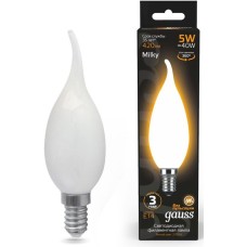 GAUSS Лампа филам. Filament 5Вт цок.:E14 свеча 220B 2700K св.свеч.бел.теп. (упак.:1шт) (104201105)