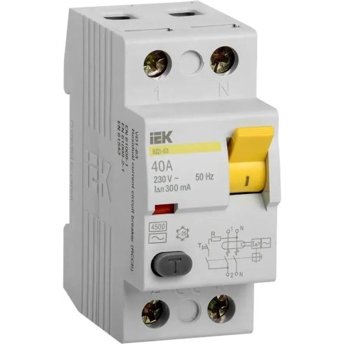 IEK Выключатель дифф.тока УЗО MDV10-2-040-300 ВД1-63 40A 300мА AC 2П 230В 2мод белый (упак.:1шт)